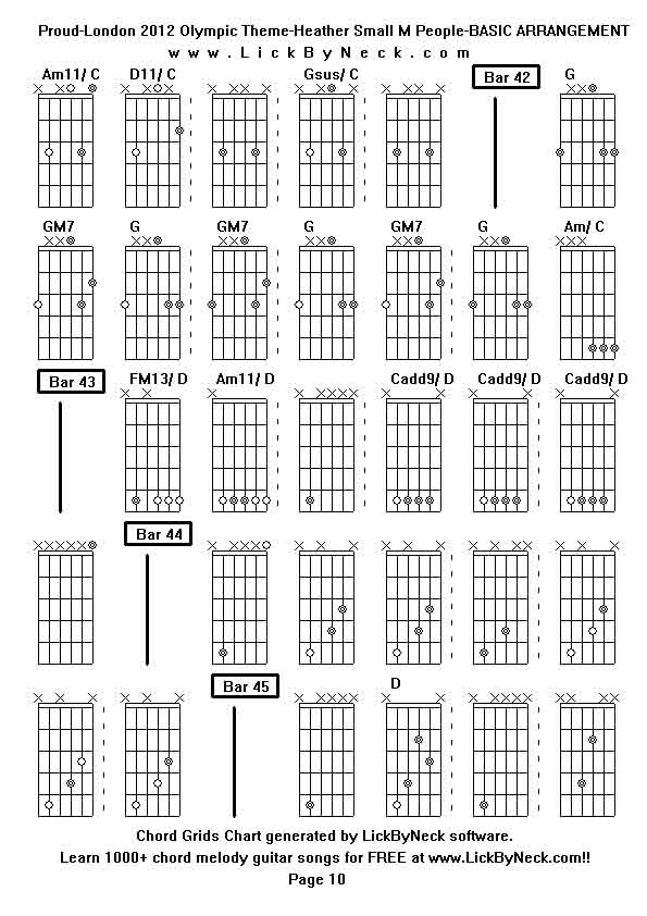 Chord Grids Chart of chord melody fingerstyle guitar song-Proud-London 2012 Olympic Theme-Heather Small M People-BASIC ARRANGEMENT,generated by LickByNeck software.